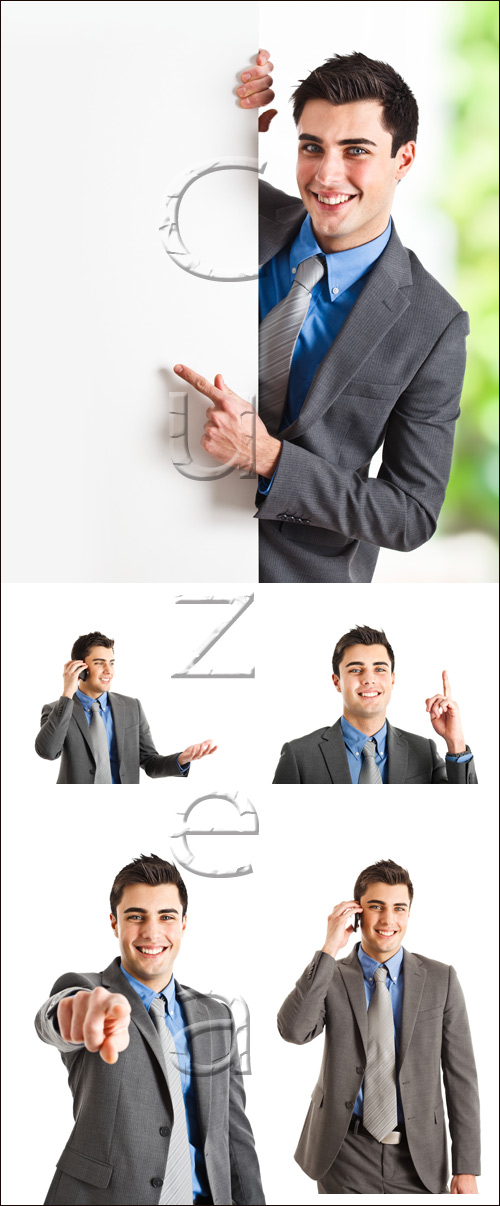 Busines man with banner, 5 - stock photo