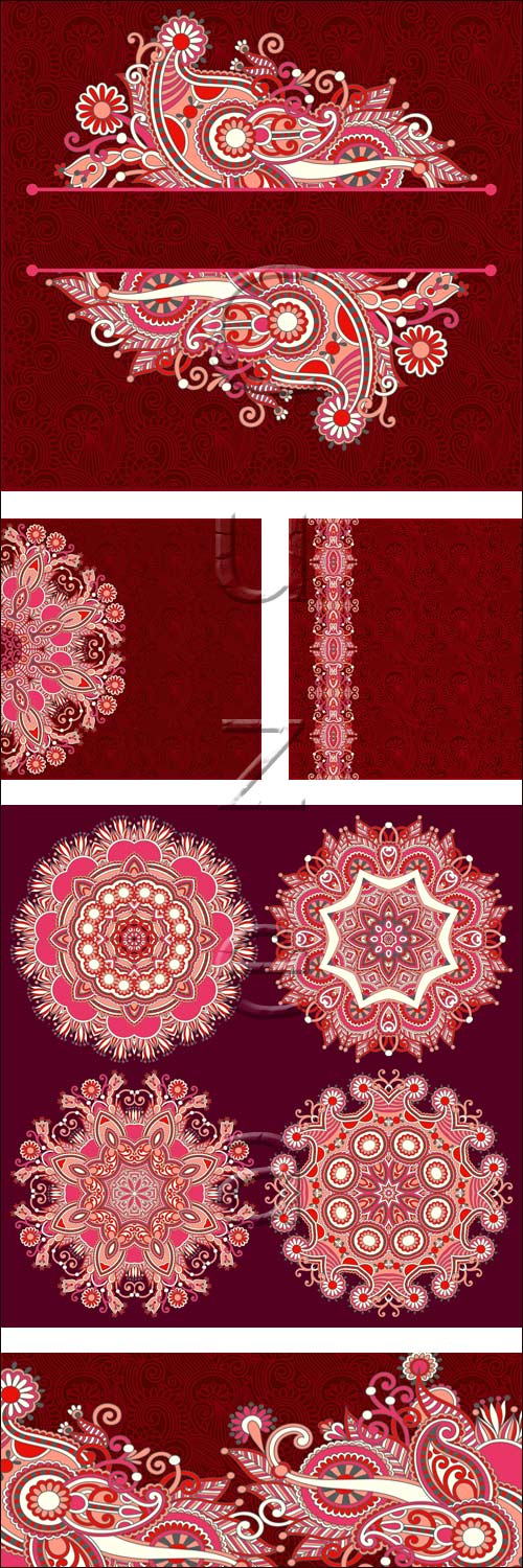 Red vintage background with ornaments - vector stock