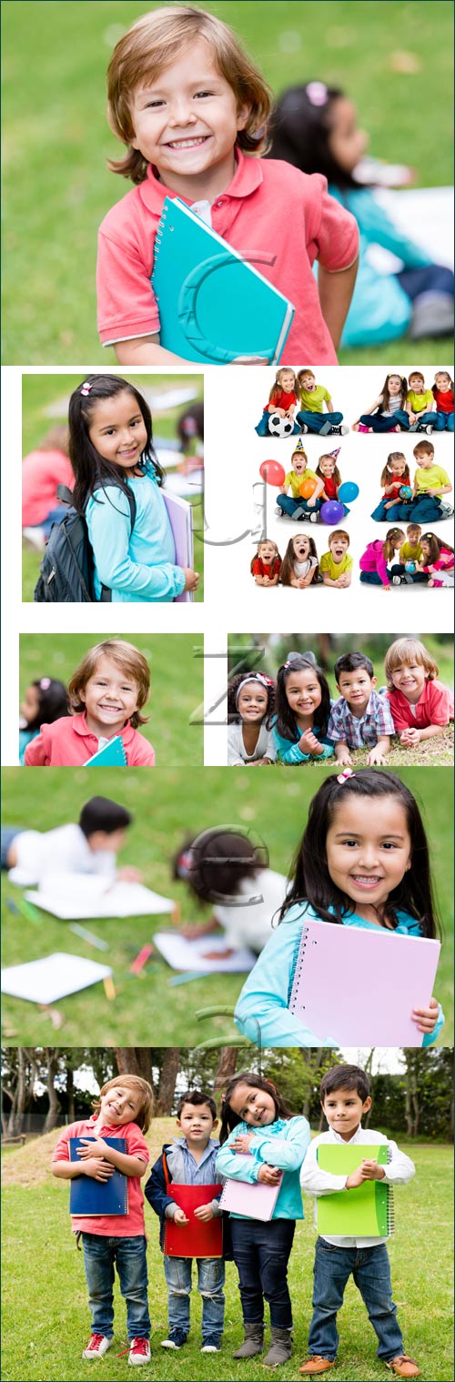     / Happy group of kids with books - stock photo