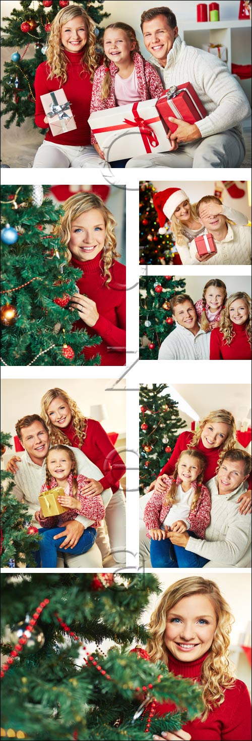 Happy family in christmas holidays - stock photo