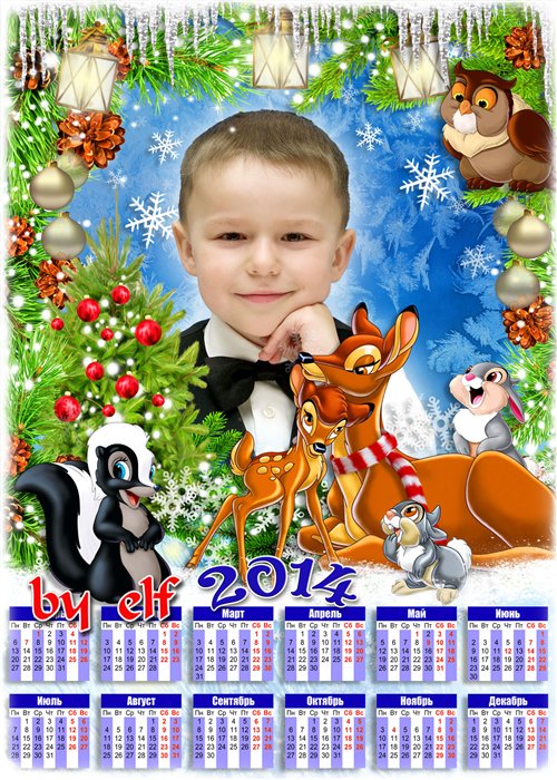  Календарь на 2014 год для детских фото с героями мультфильма Бэмби