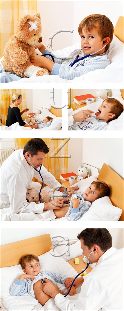 Small boy and doctor - stock photo