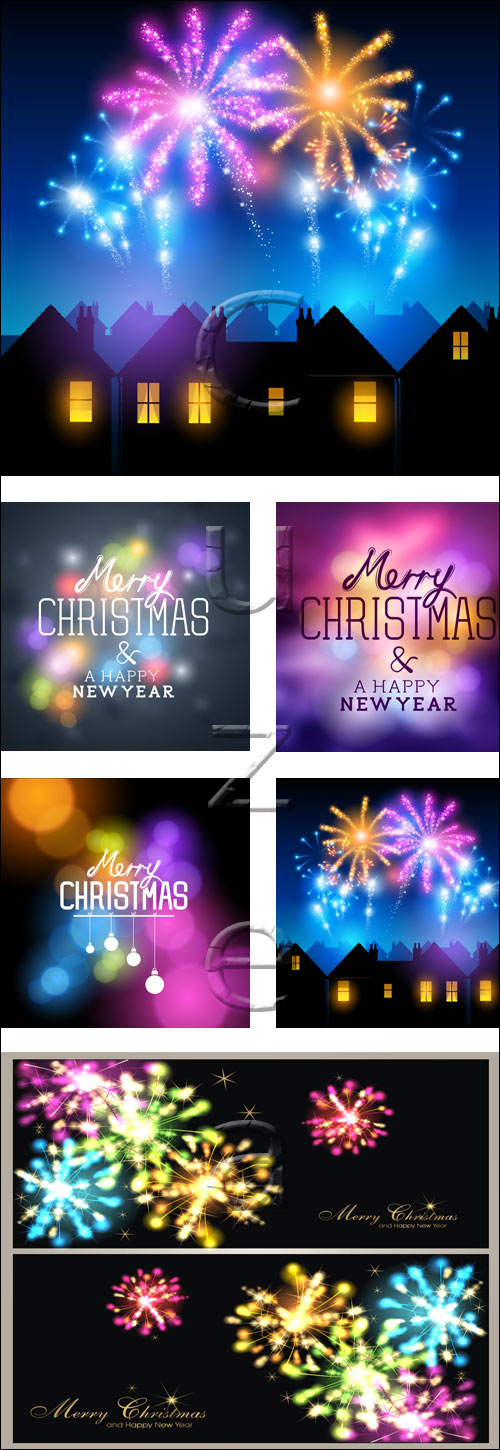 Merry christmas fireworks - vector stock