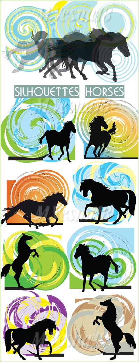     ,   / Silhouettes horses an abstract background vector clipart