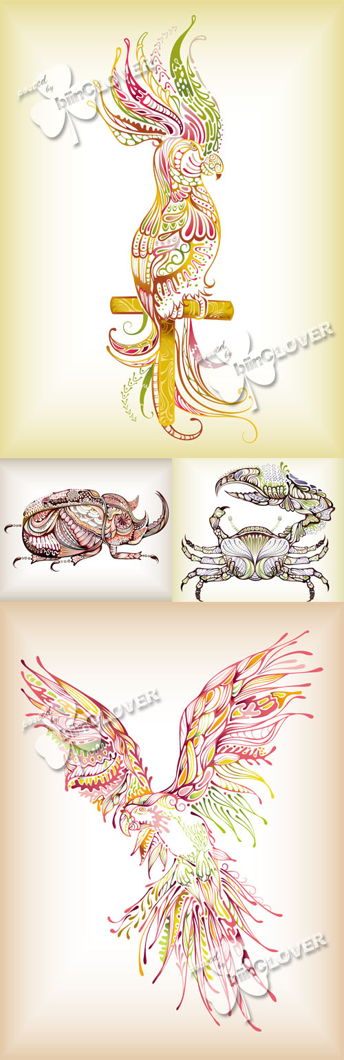 Decorative crab,  beetle and parrot 0517