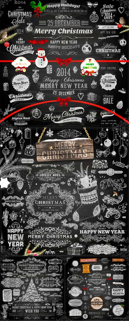 Christmas elements on a black background -    ޣ 
