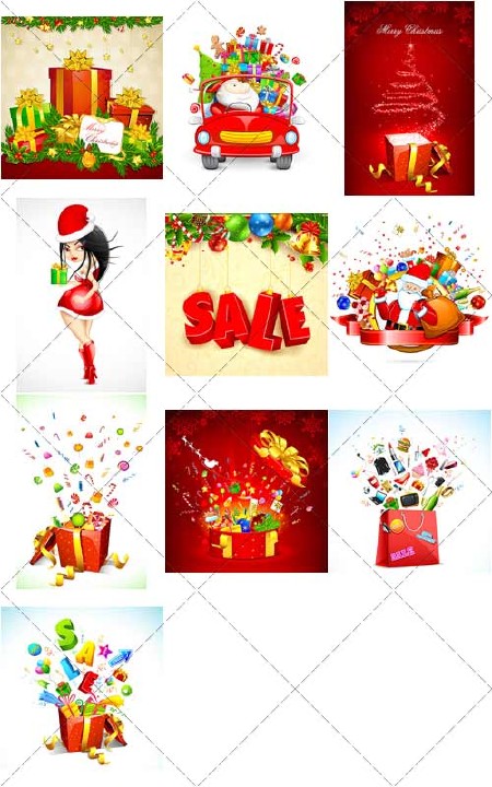 Рождественские сюрпризы, продажа и скидки | Christmas surprises, sales and discounts, вектор