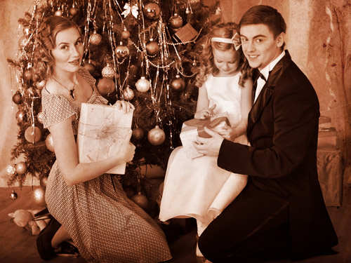 Рождество, семейный праздник - винтажный сток фото