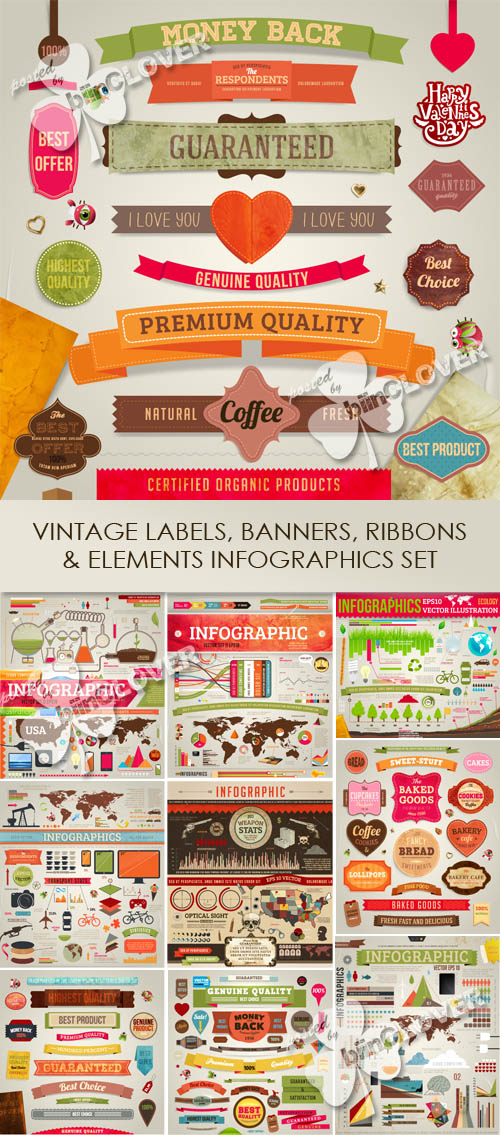 Vintage labels, banners, ribbons and elements infographics set 0543