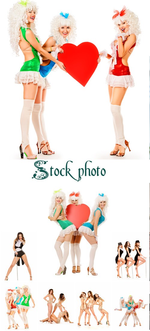 Girls with red hearts - stock photo