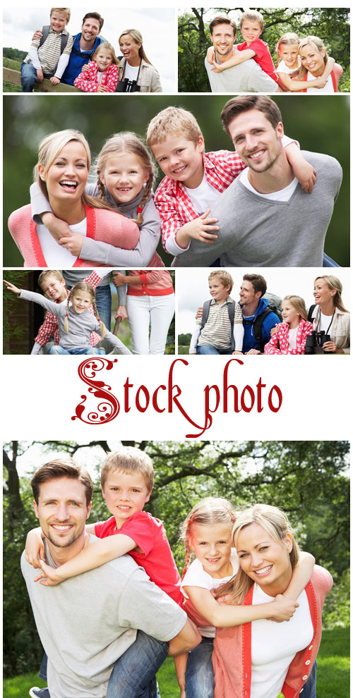 Family On Walk In Countryside - stock photo