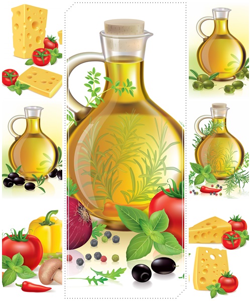 Olive oil and vegetables - vector stock