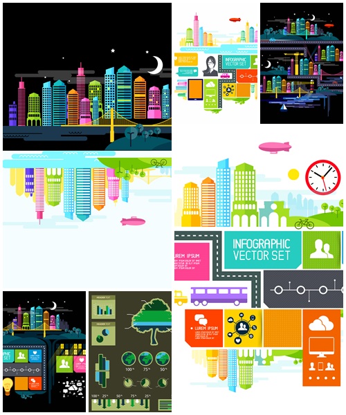 Infographic vector elements with town - vector stock