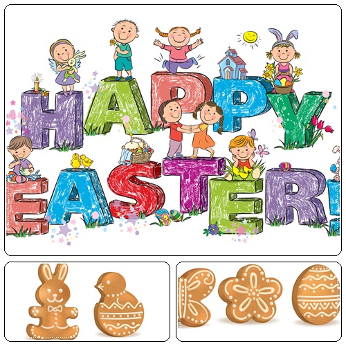 Easter card and kids on letters - vector stock