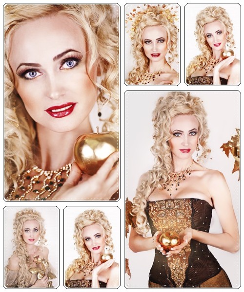 Beautiful woman with golden apple - stock photo
