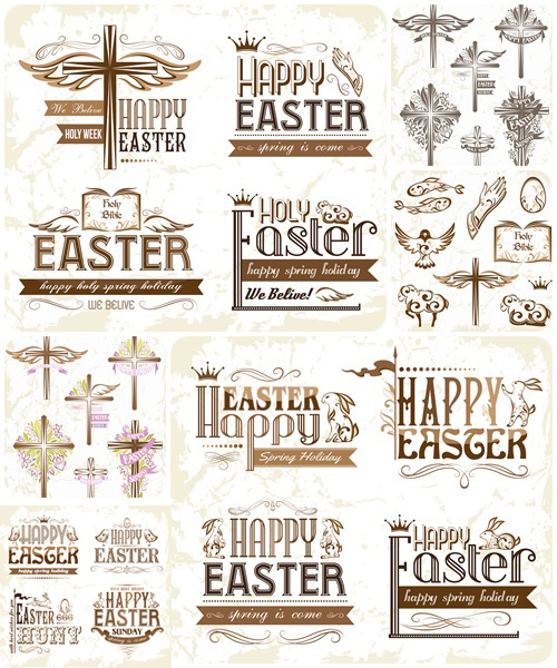 Set of spring and easter elements, 12  - vector stock