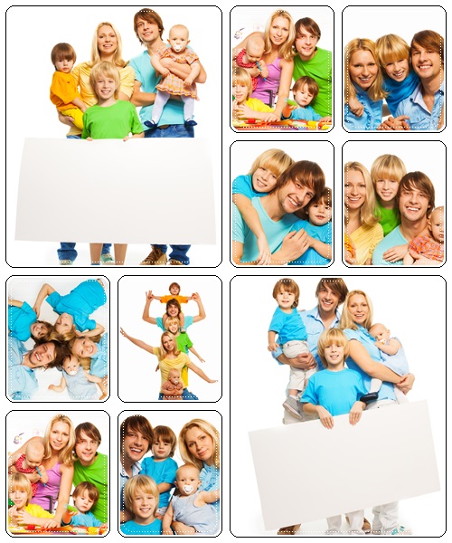 Beautiful happy family, isolated over a white background, 2 - stock photo
