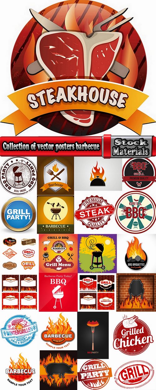Collection of vector posters barbecue 25 Eps