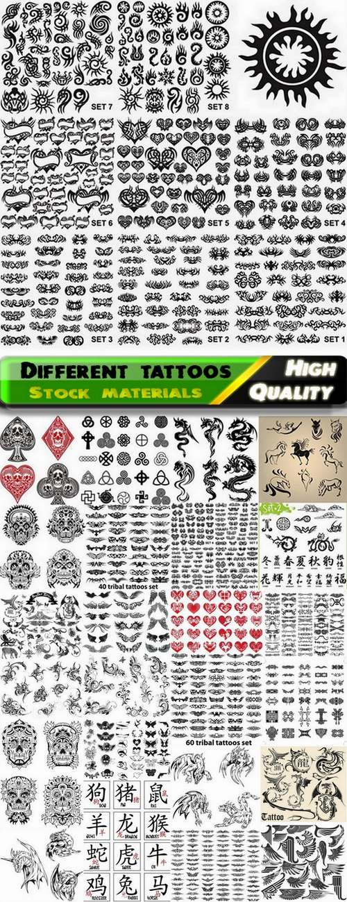 Set of different tattoos in vector from stock - 25 Eps