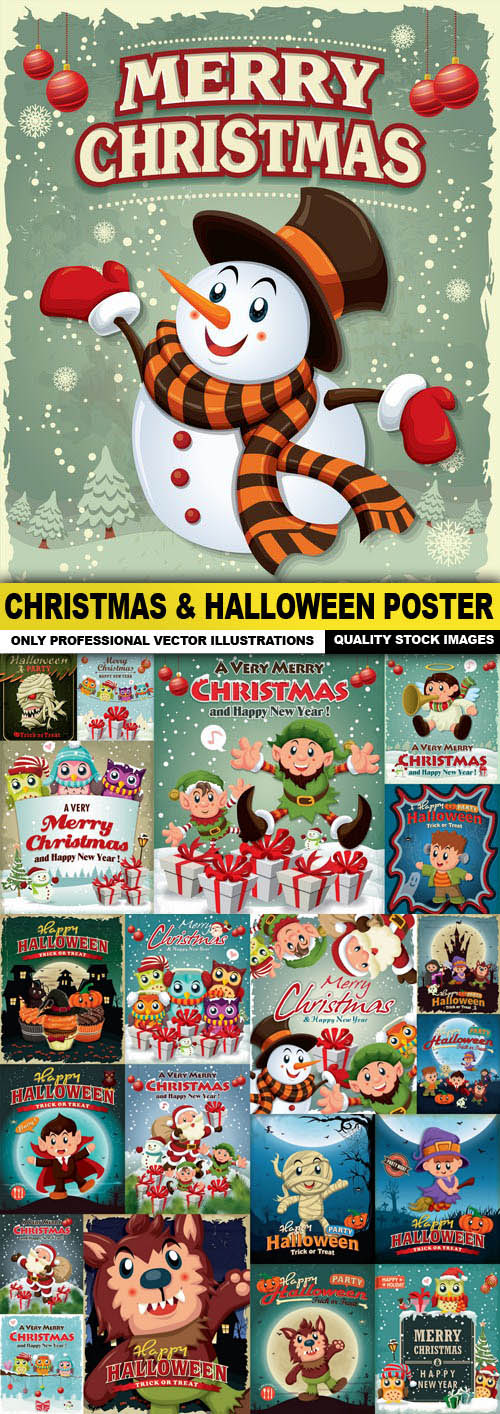 Christmas & Halloween Poster Vector