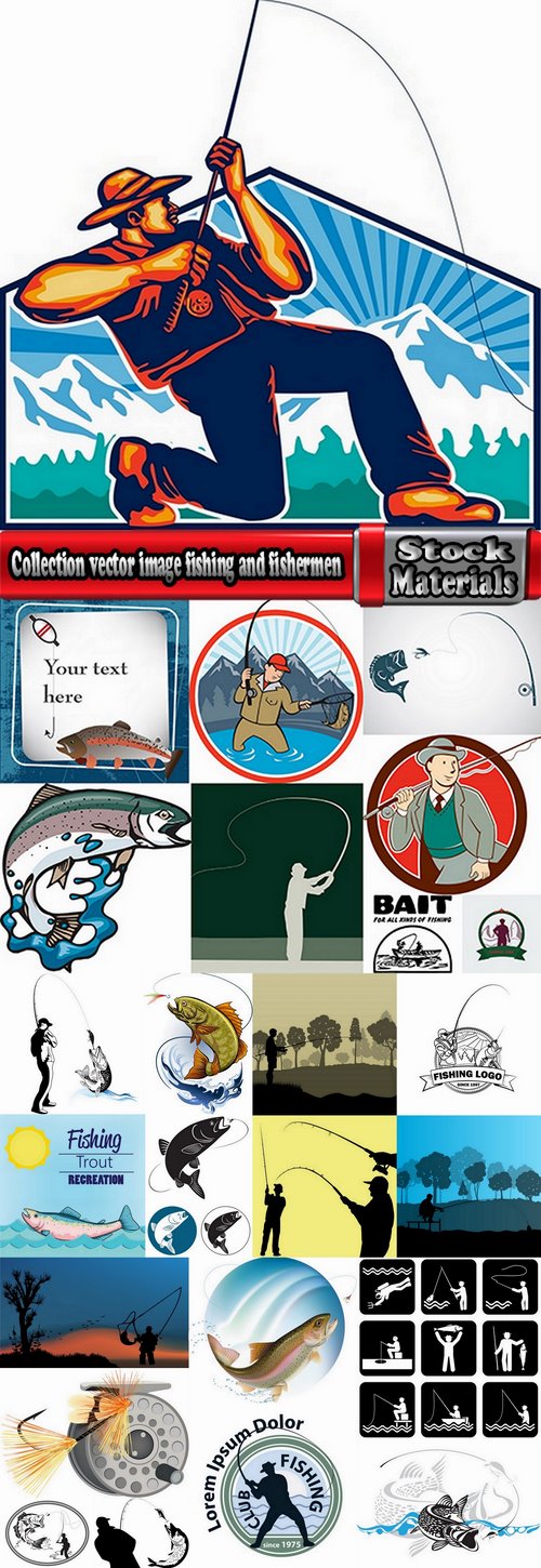 Collection vector image fishing and fishermen 25 Eps