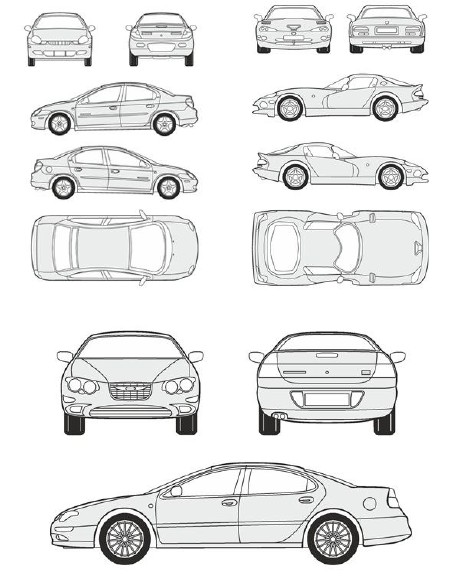 Автомобили Chrysler - векторные отрисовки в масштабе