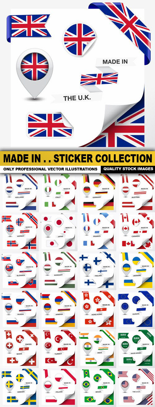 Made In . . Sticker Collection Vector set 25