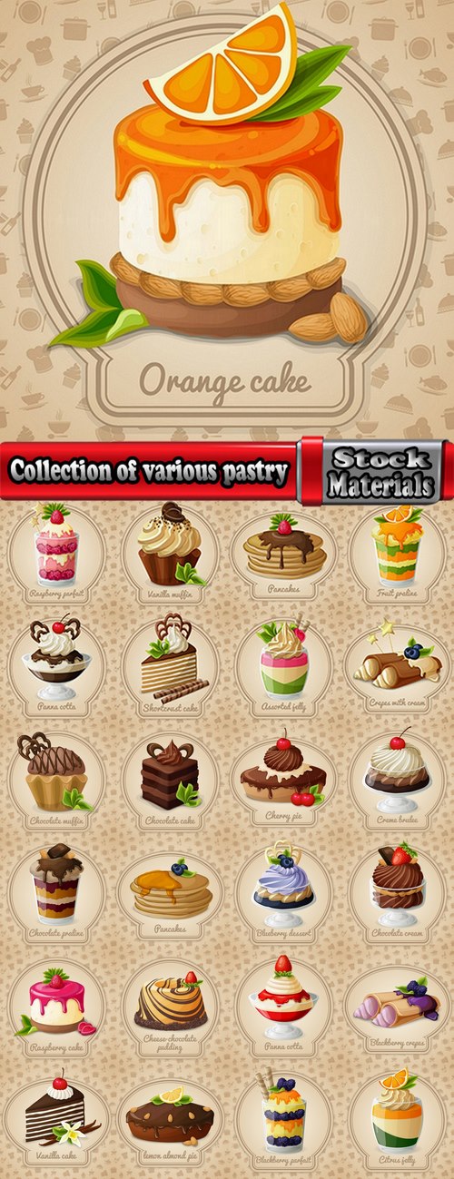 Collection of various pastry cream cakes cake 25 Eps