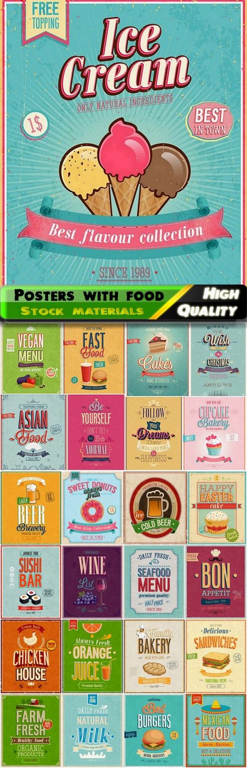 Retro posters with food for menu design 2