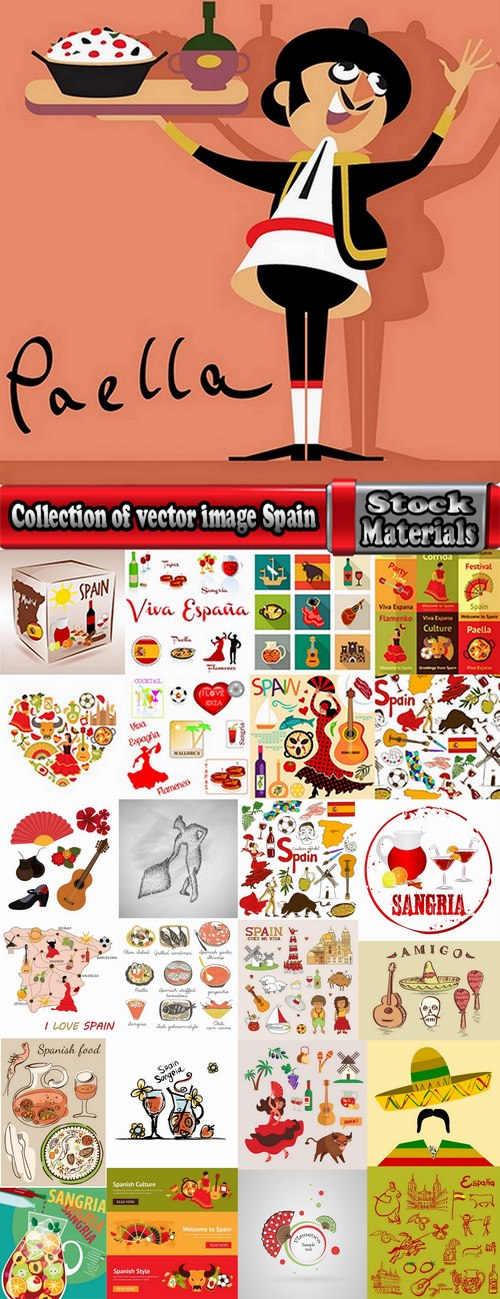 Collection of vector image Spain Spanish theme korida dance Flamenco 25 Eps