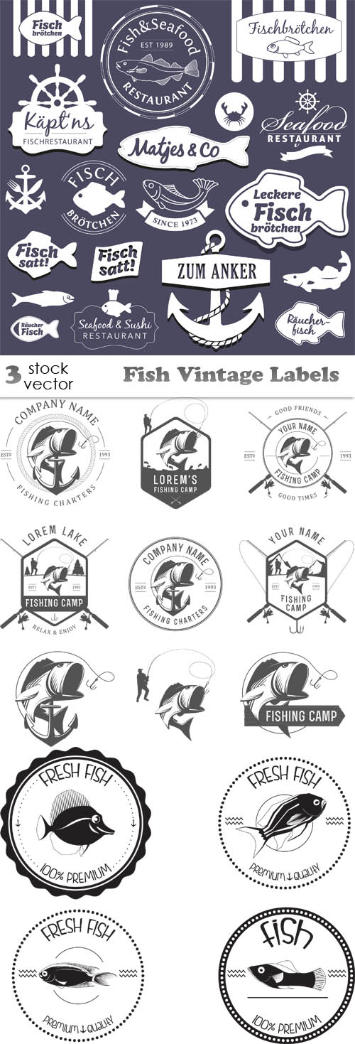 Vectors - Fish Vintage Labels 3