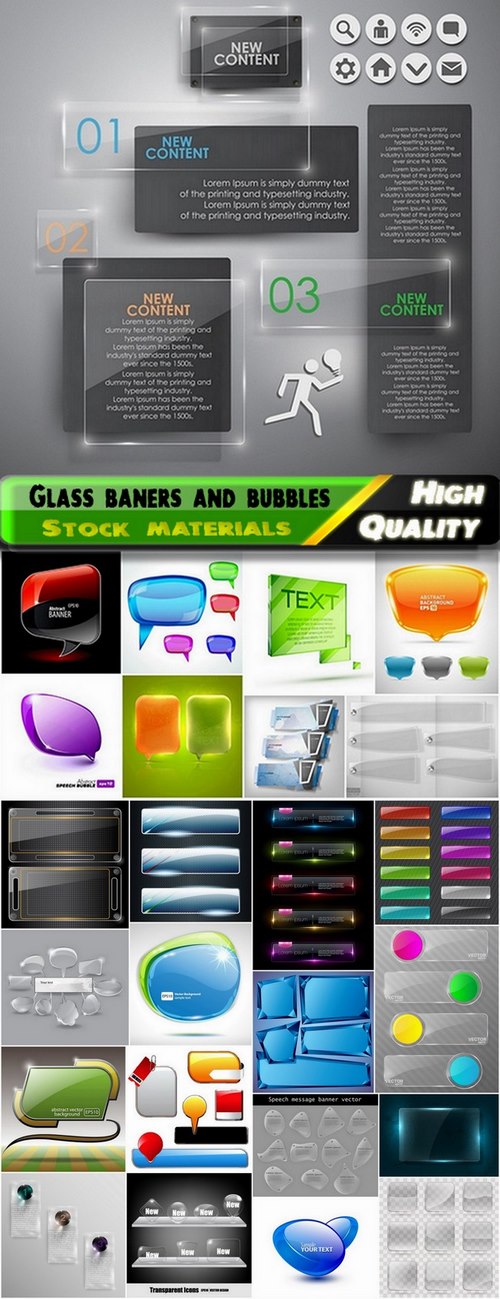 Glass baners and bubbles for web design - 25 Eps