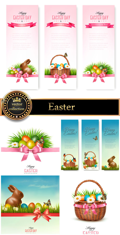 Easter basket with Easter eggs and flowers vector 8