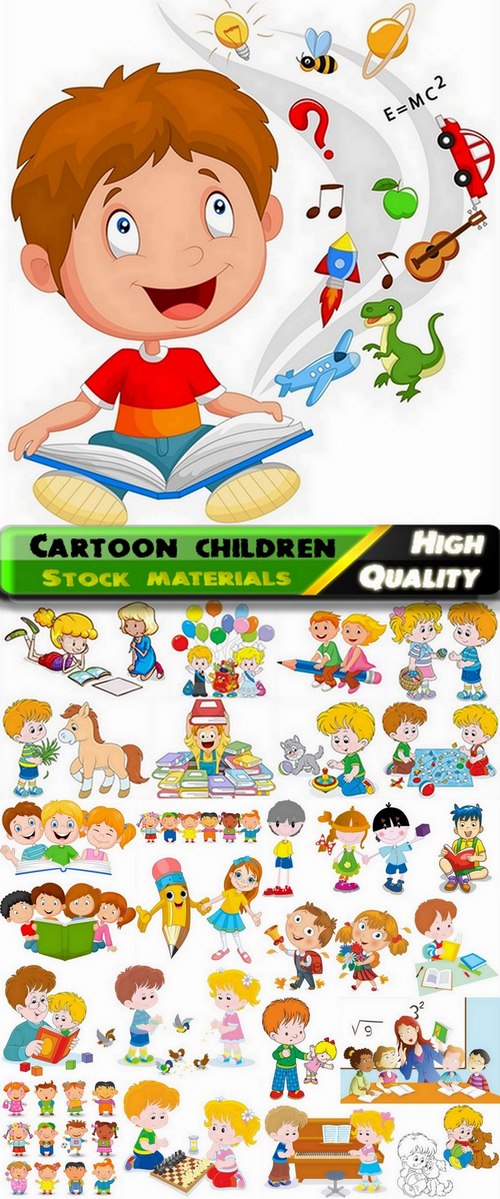 Illustrations of funny cartoon children and kids - 25 HQ Jpg