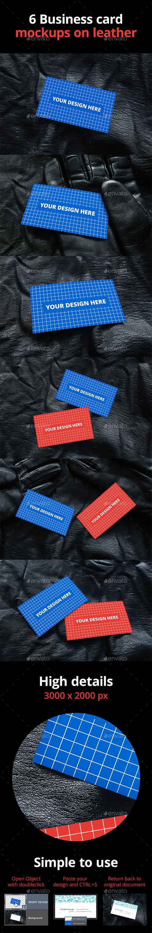 GraphicRiver - 6 Business Card Mockups on Leather - 11100322
