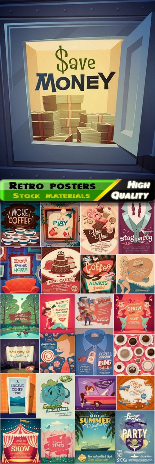 Illustrations in retro style with quotes for poster template 2 - 25 Eps
