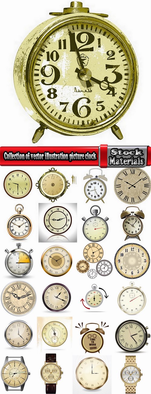 Collection of vector illustration picture clock dial timer stopwatch 25 Eps
