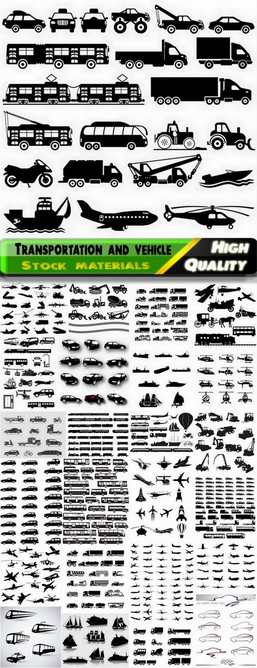 Different transportation silhouettes and vehicles - 25 Eps