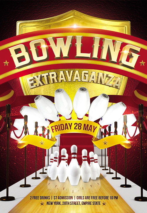 Bowling Extravaganza PSD Flyer Templates + FB Cover