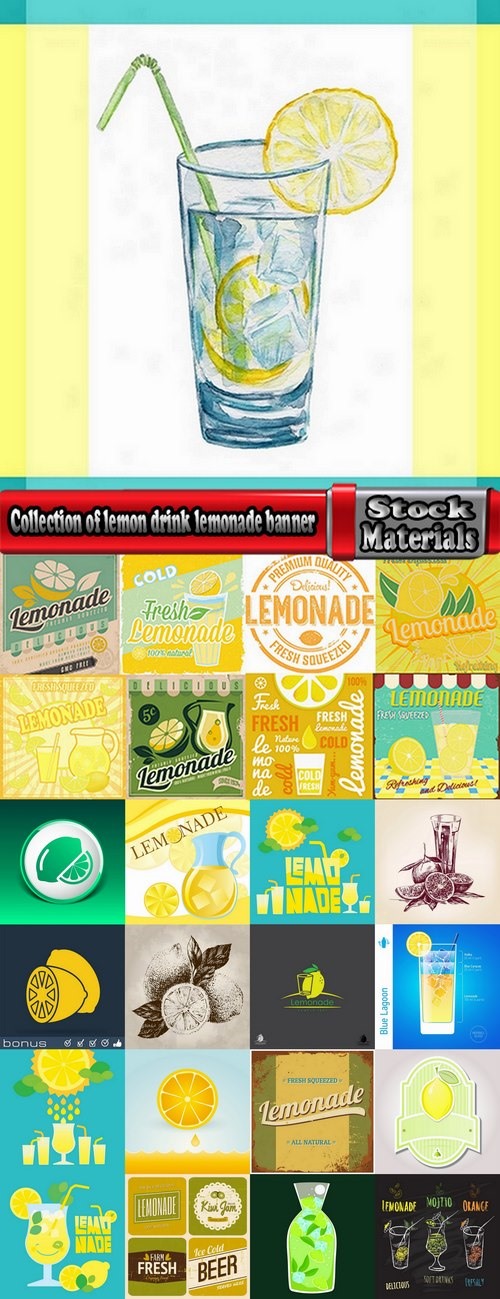 Collection of lemon drink lemonade banner sign flyer poster 25 Eps