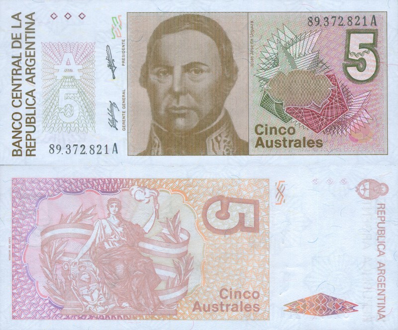Монеты и купюры мира №183 5 аустралей (Аргентина)